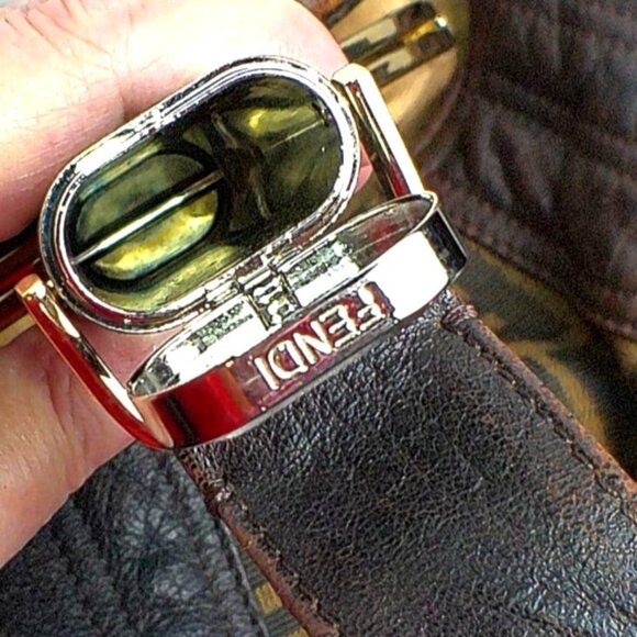 Fendi Zucca Nappa Nuvolata Vitello Tortuga Spy Bag Tobacco Brown Leather & Canva - Picture 12 of 16